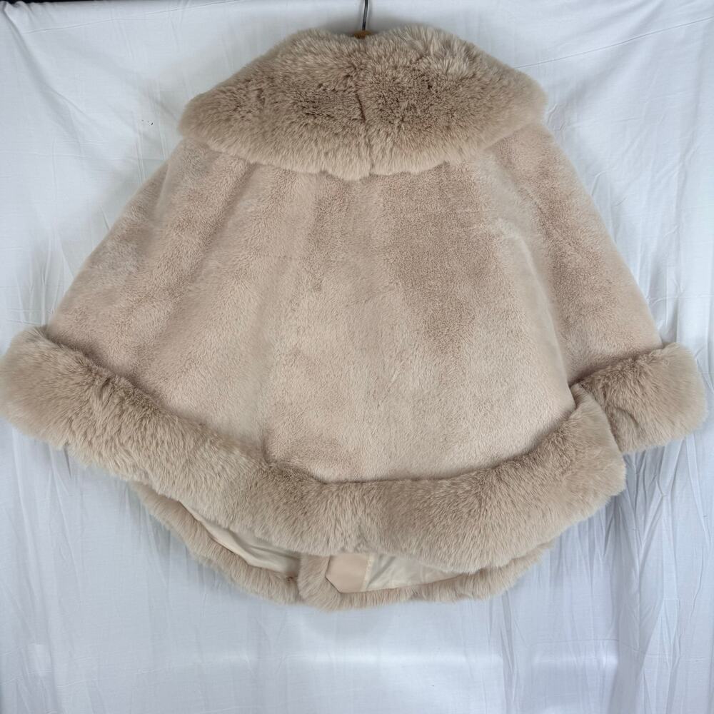 La Fiorentina One Size Faux Rabbit Fur Trim Scarf Wrap Beige Knit - Picture 8 of 8